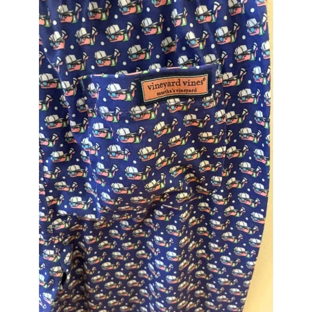 Vineyard Vines Boys Pajama Pants Size 16 Blue Whale Print Lounge Pants EUC